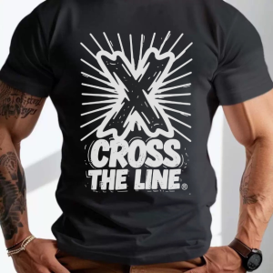 Men Vintage Cross The Line Graphic Print Crew Neck Short Sleeve Casual Workout T Shirt