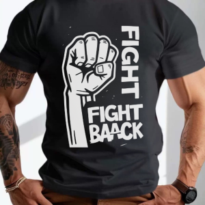 Men Fight Back Fist Graphic Print Motivational Crew Neck Casual Workout T Shirt