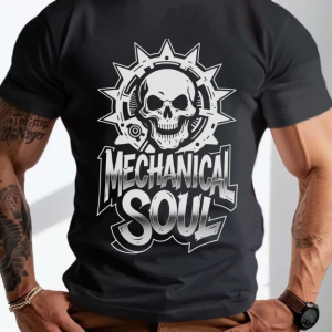 Vintage Skull Mechanical Soul Graphic Print Men Street Style Short Sleeve Casual T-Shirt