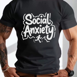 Men Social Anxiety Funny Relatable Slogan Graphic Casual Daily Crew Neck T-Shirt