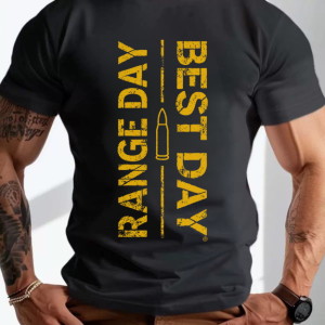 Men Vertical Range Day Best Day Bullet Letter Print Military Style Casual Crew Neck Short Sleeve Tee