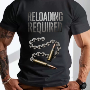 Men Reloading Required Bullet Ammo Chain Print Military Tactical Crew Neck Casual Workout T-Shirt